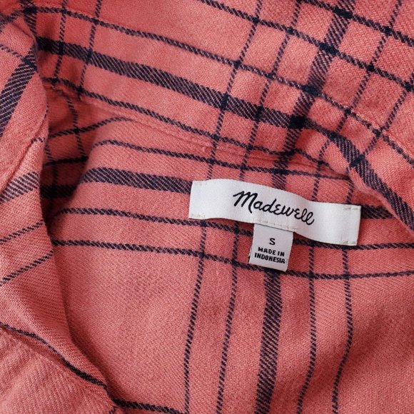 Madewell Pink Plaid 1/4 Button Front Long Sleeve Shirt Womens Size Small - Picture 3 of 6